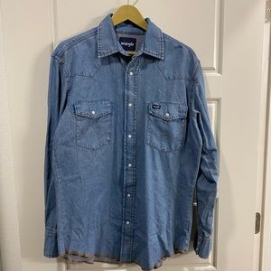 Mens Wrangler Denim Pearl Snap Button Down